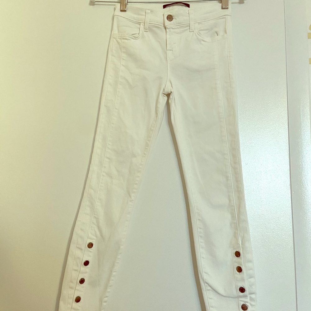 J Brand White Skinny Jeans Leggings Button Bottom